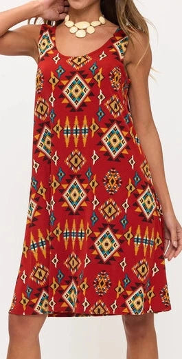 Red print dress (Online Only)