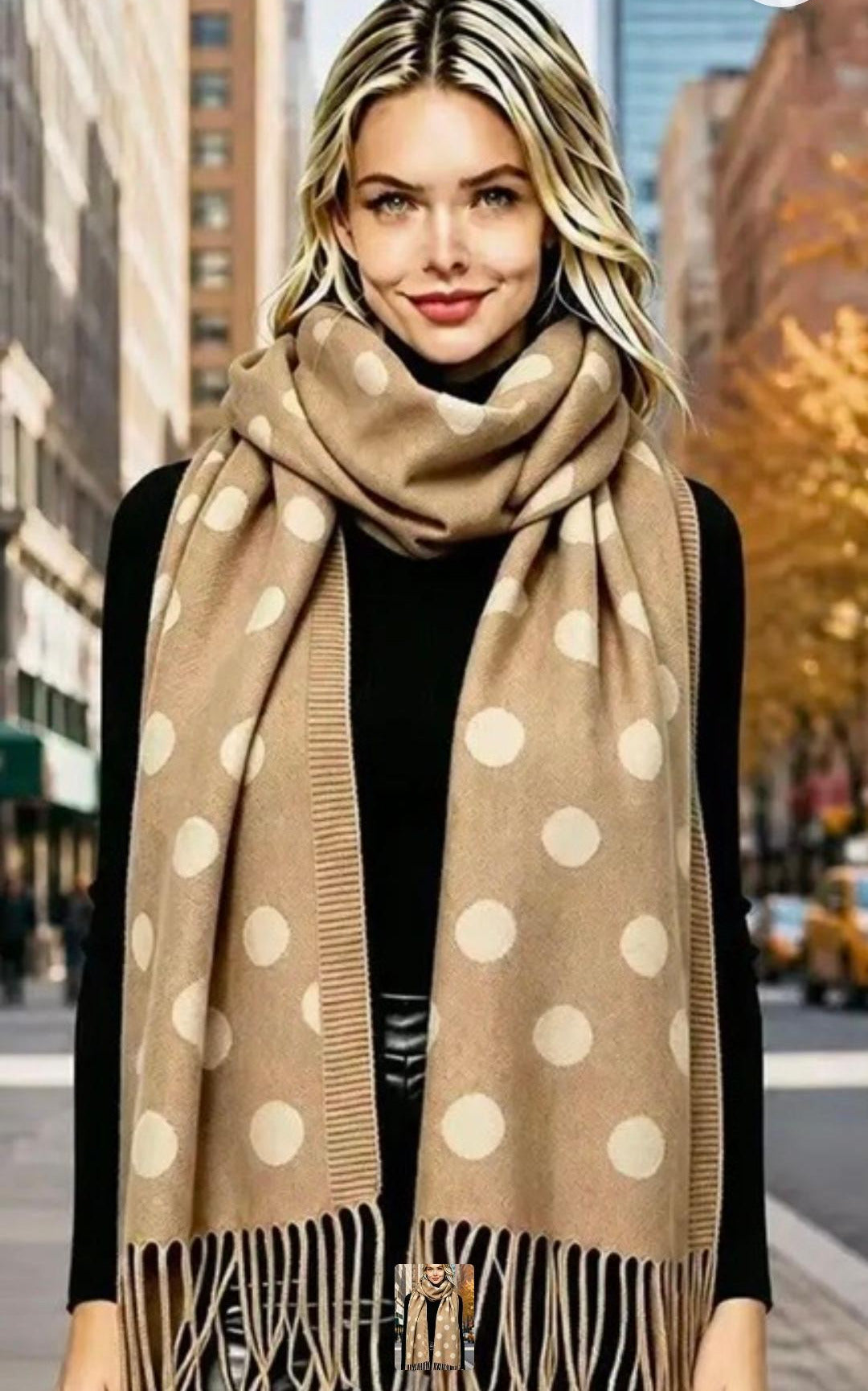 Beige Polka dot scarf