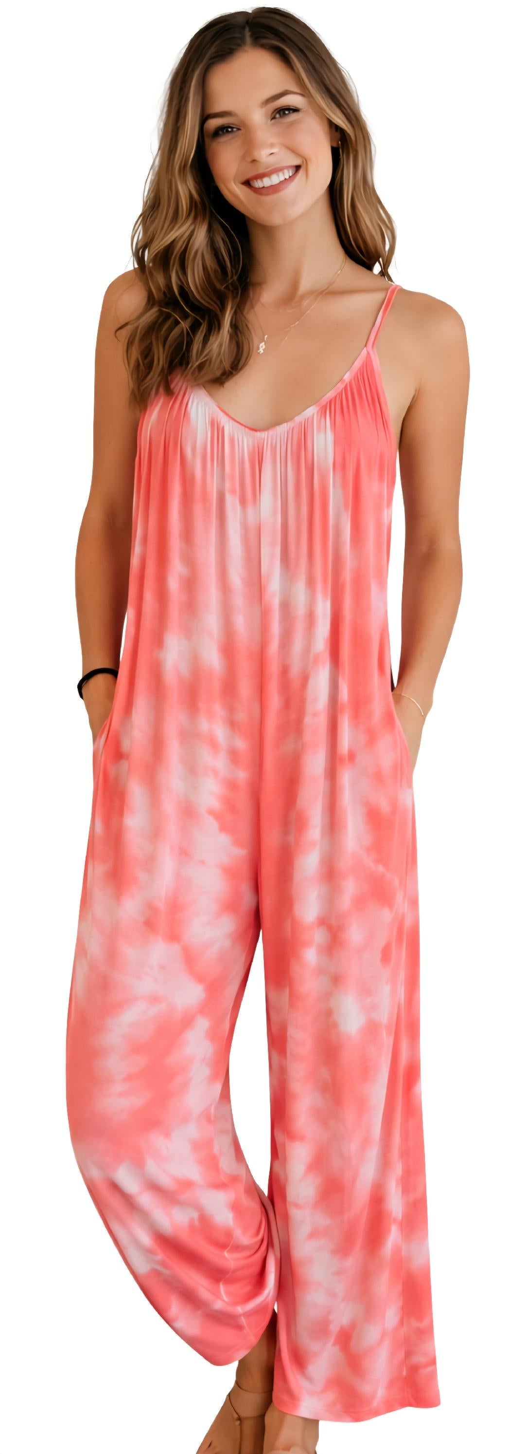 Coral tie dye jumpsuit