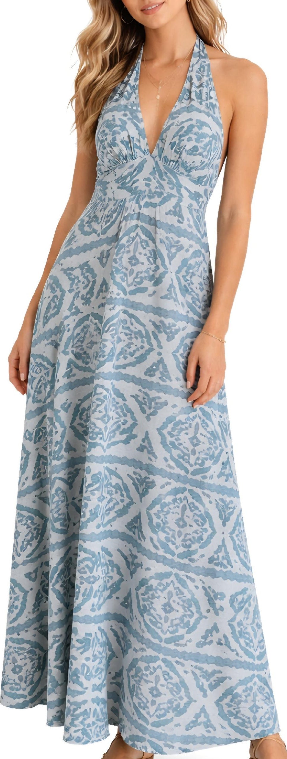Blue/grey halter dress