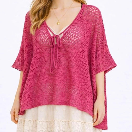 Fushcia open knit