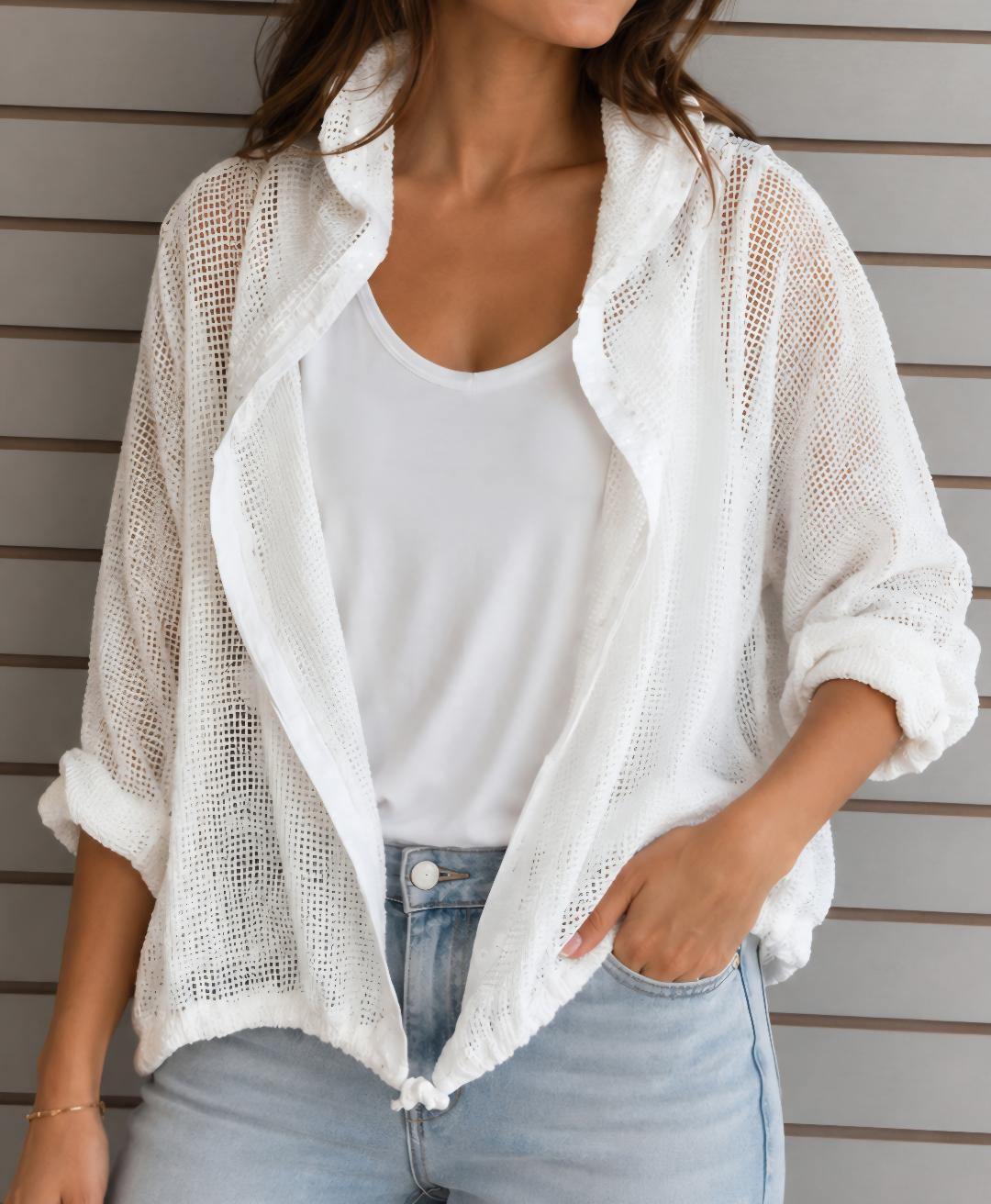 White fishnet cardigan