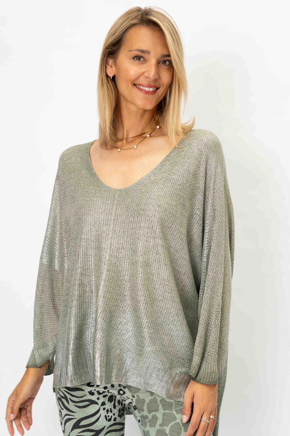 Light olive shimmer top