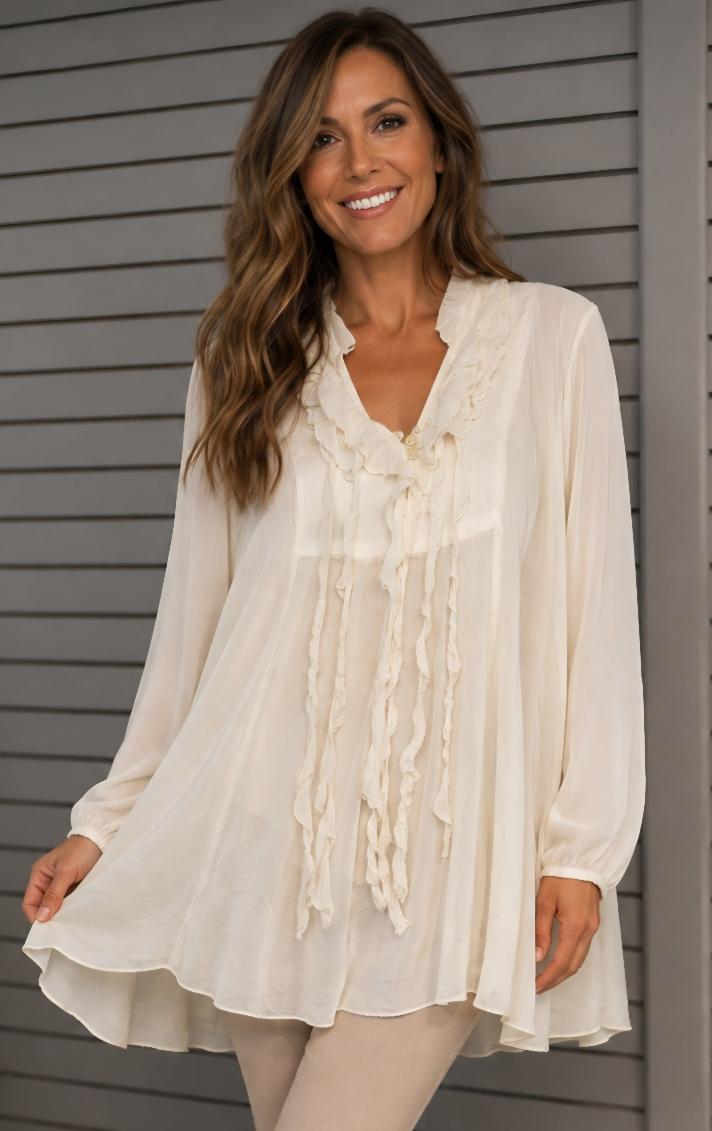 Beige ruffle tunic