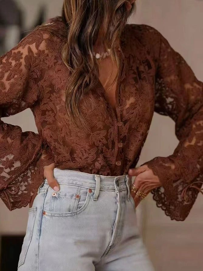Coffee lace top