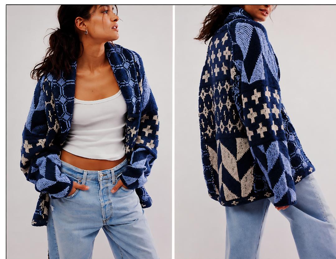 Blue mixed media cardigan