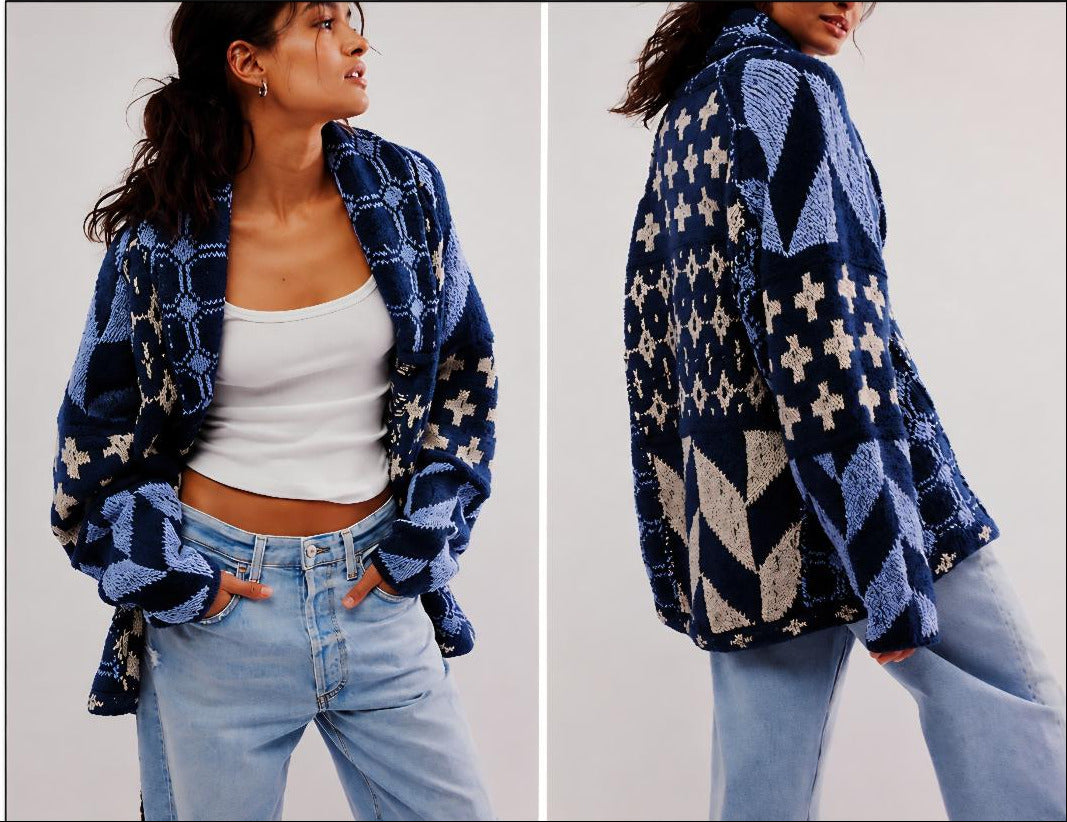 Blue mixed media cardigan