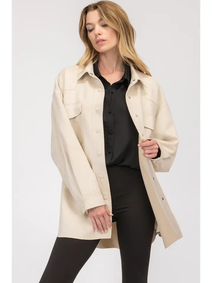 Cream faux suede shacket