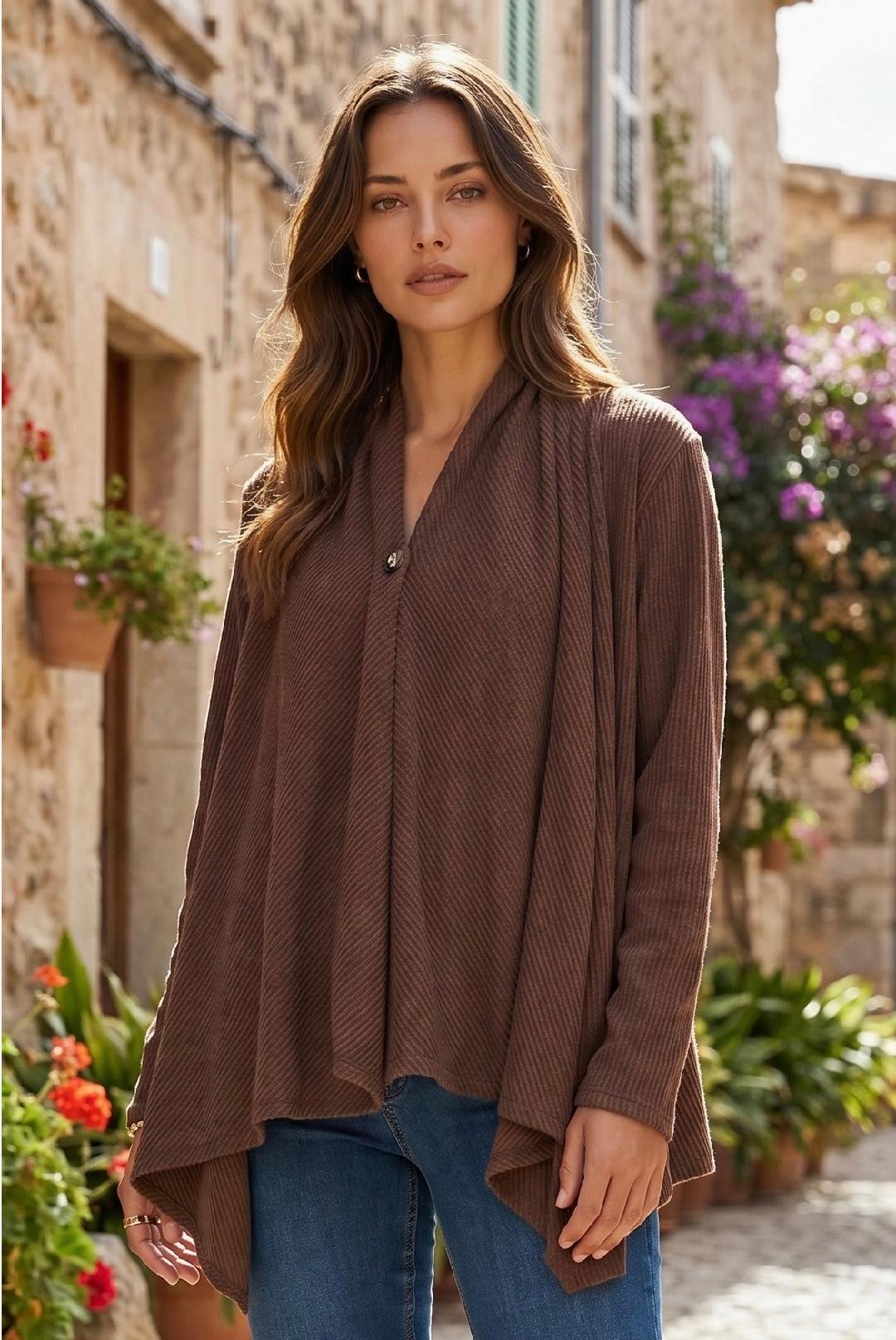 Brown button top