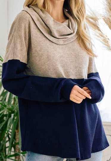 Navy and beige knit
