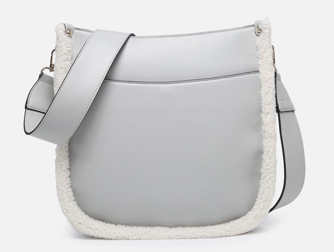 Grey purse with sherpa