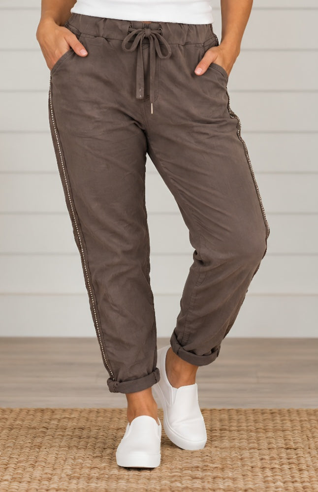 Taupe rhinestone pant