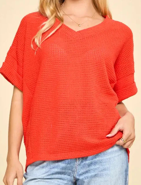 Red waffle top