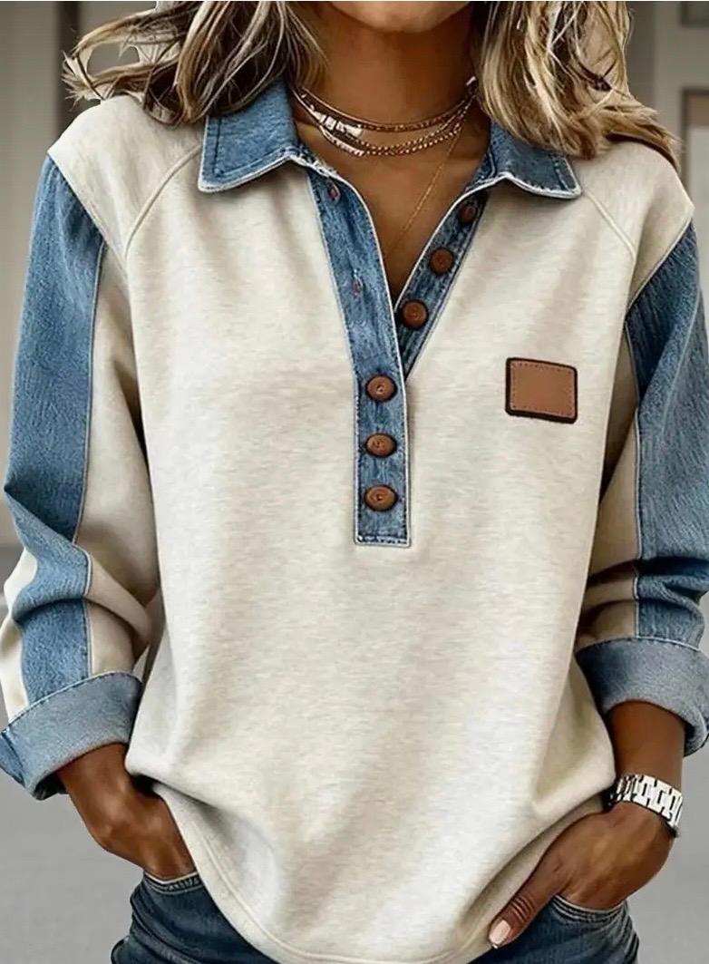 Denim collar top