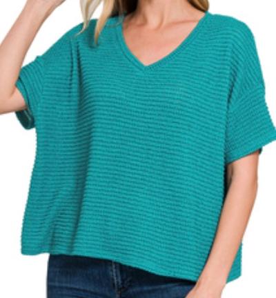 Teal v neck top