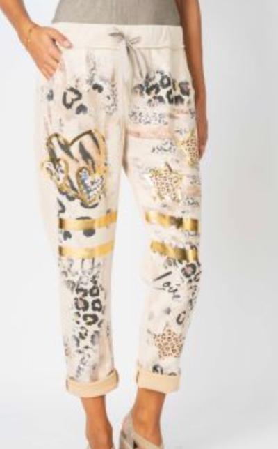 Beige animal print pant