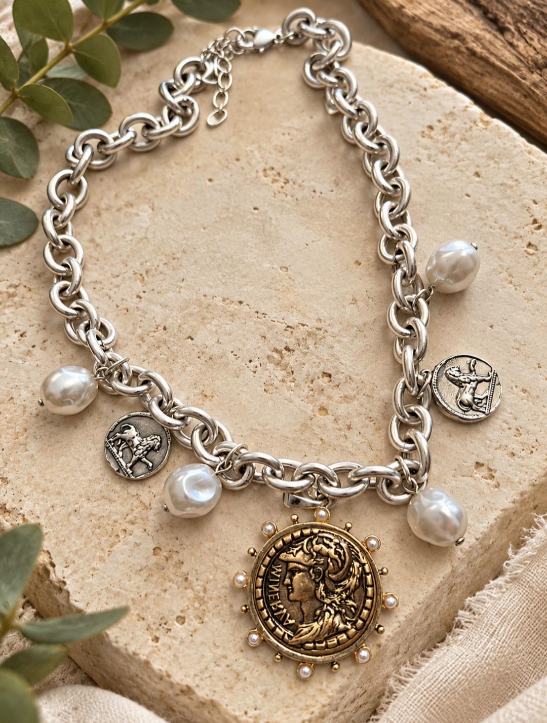 Pearl and coin necklace