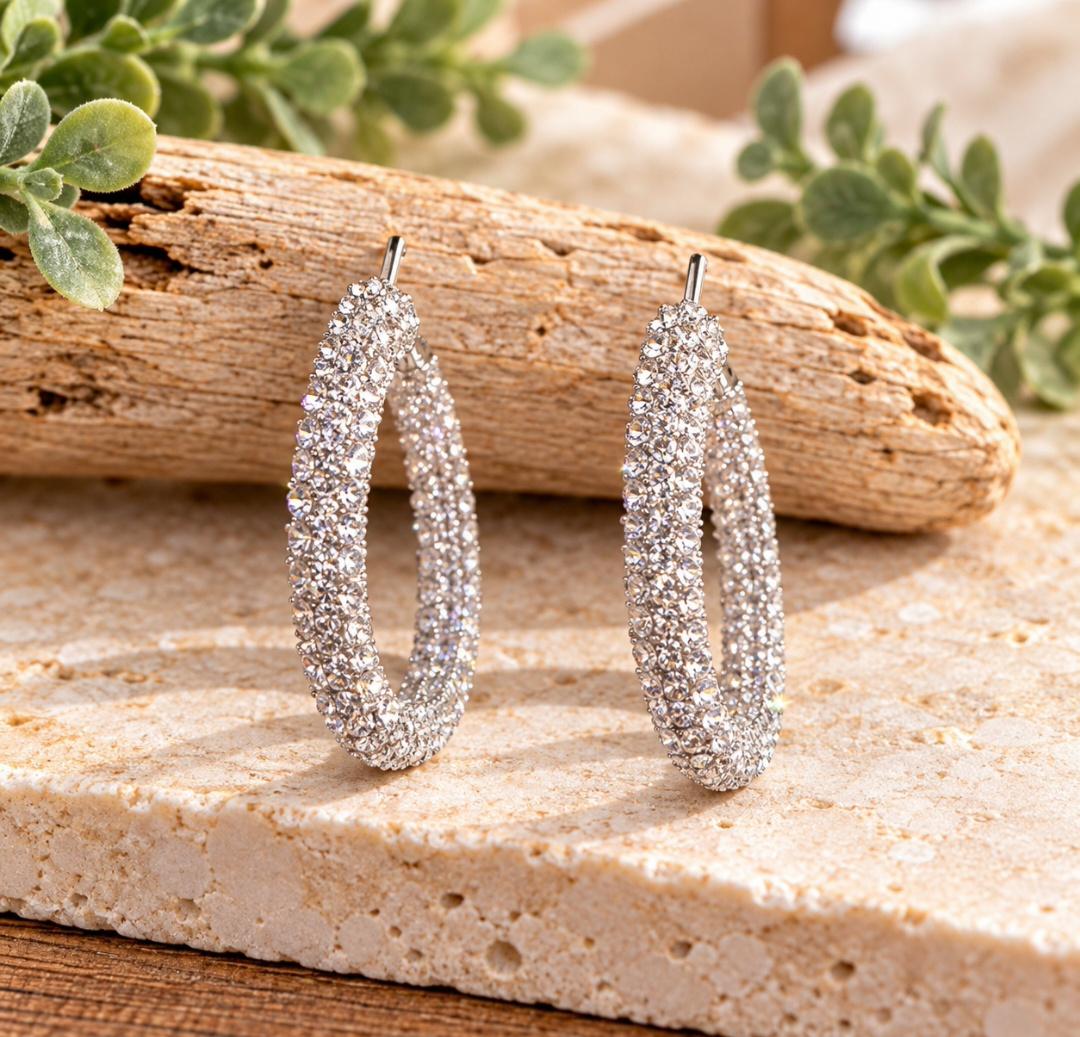 Silver stone earrings
