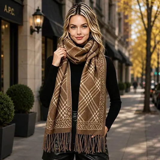 Khaki geometric scarf