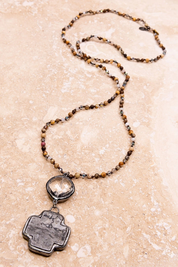 Grey cross necklace