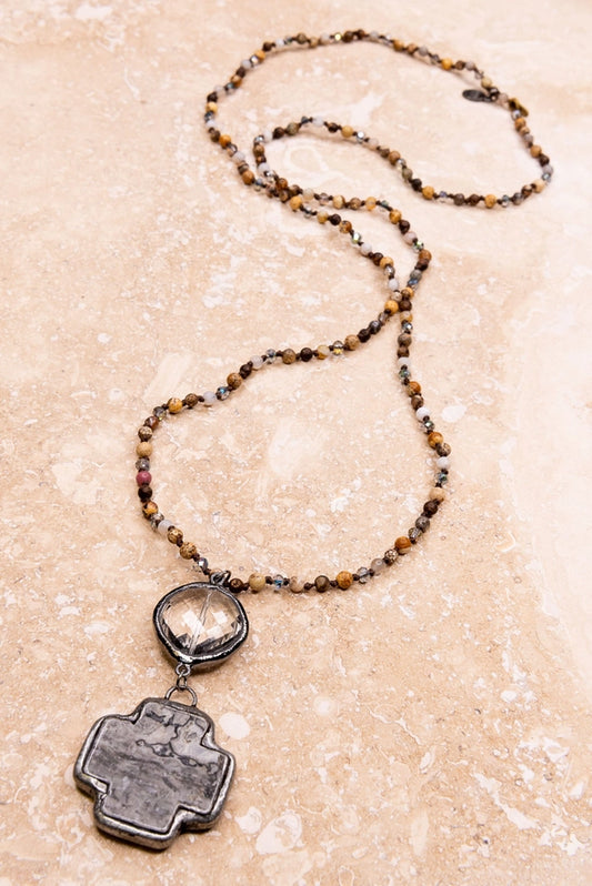 Grey cross necklace
