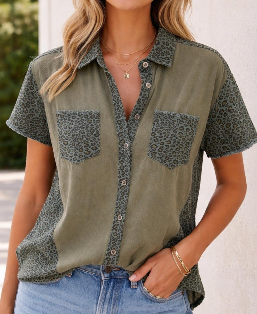 Green animal print top