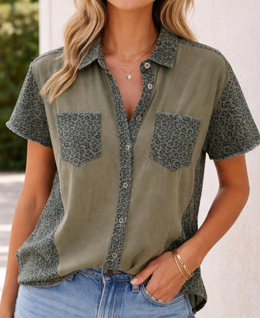 Green animal print top