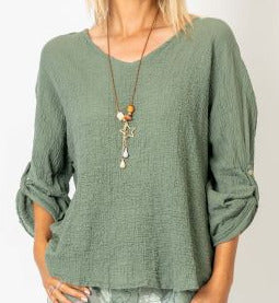Gauze olive green top