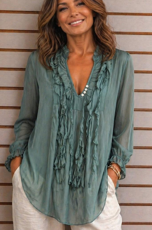 Teal ruffle top