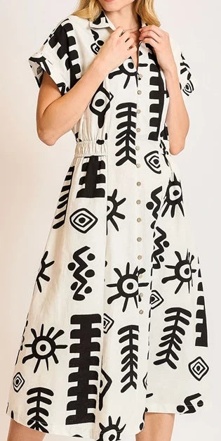 Cream and black dres