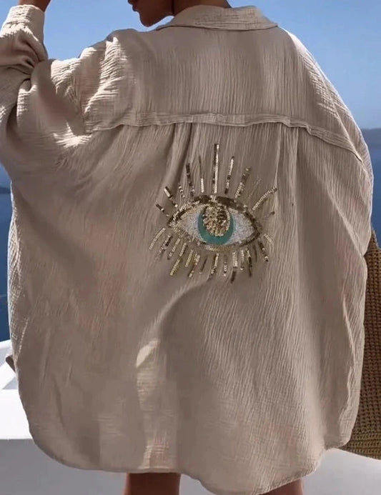 Beige evil eye blouse