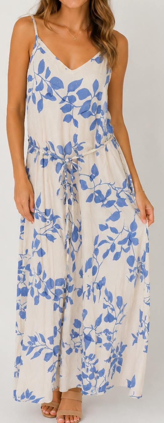 Cream and blue dress