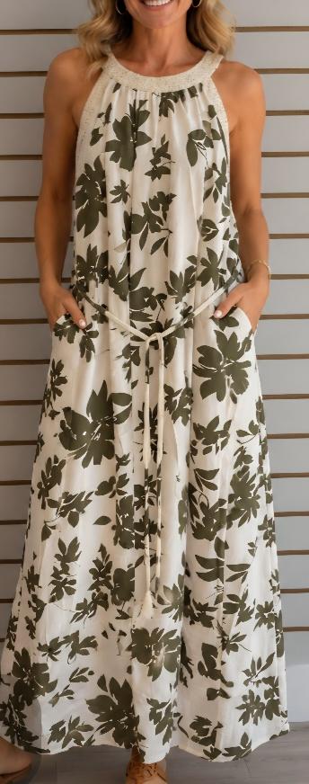 Green print dress