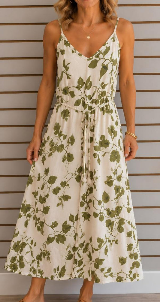 Green and cream dress