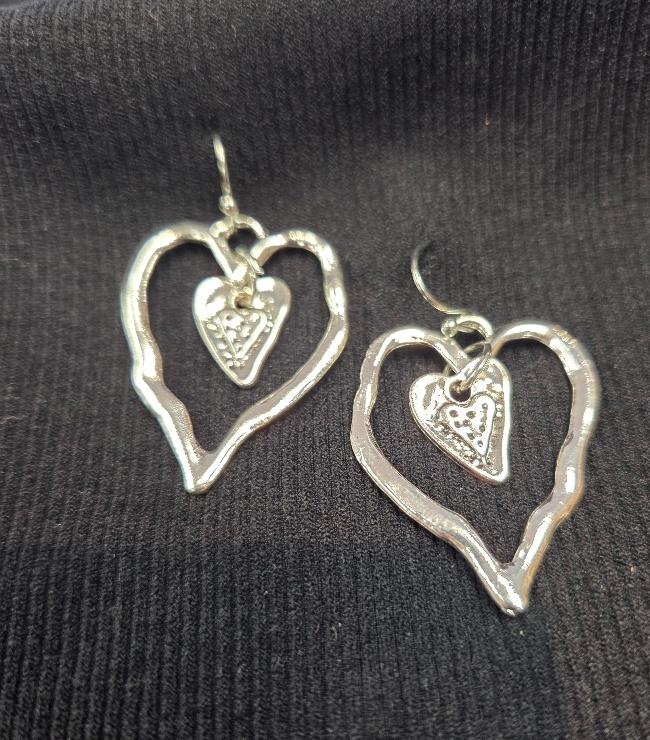 Silver double heart earring