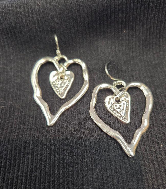Silver double heart earring