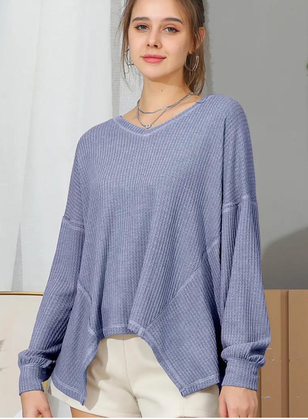 Blue grey waffle top