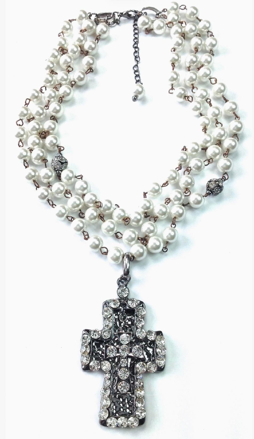 Pearl and cross necklace
