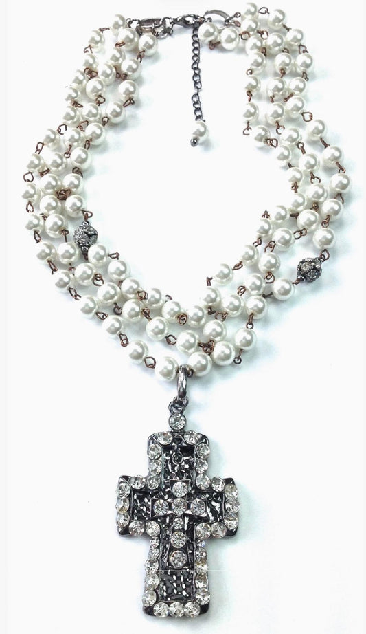 Pearl and cross necklace