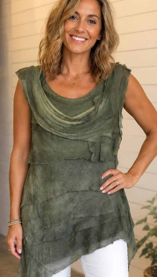 Olive layered top