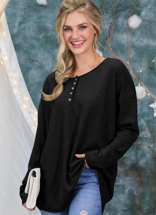 Black oversized waffle top