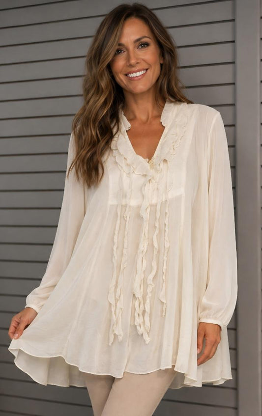 Beige ruffle tunic