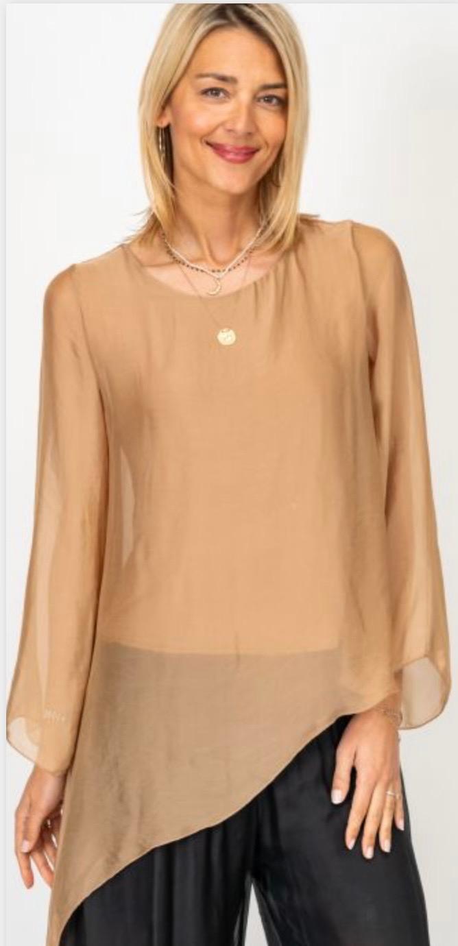 Camel silk top