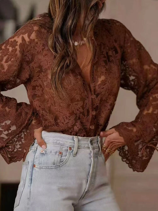 Coffee lace top