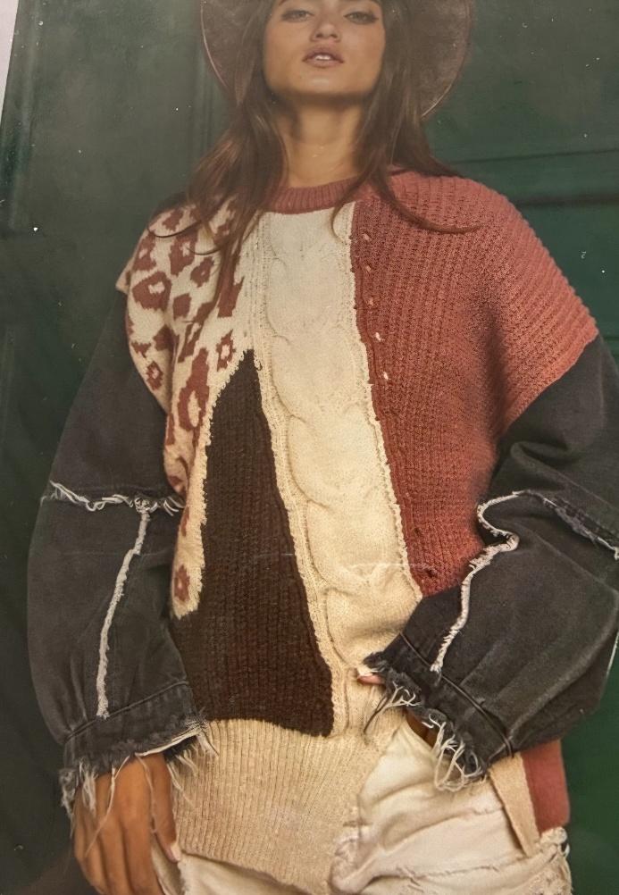 Denim sleeve sweater