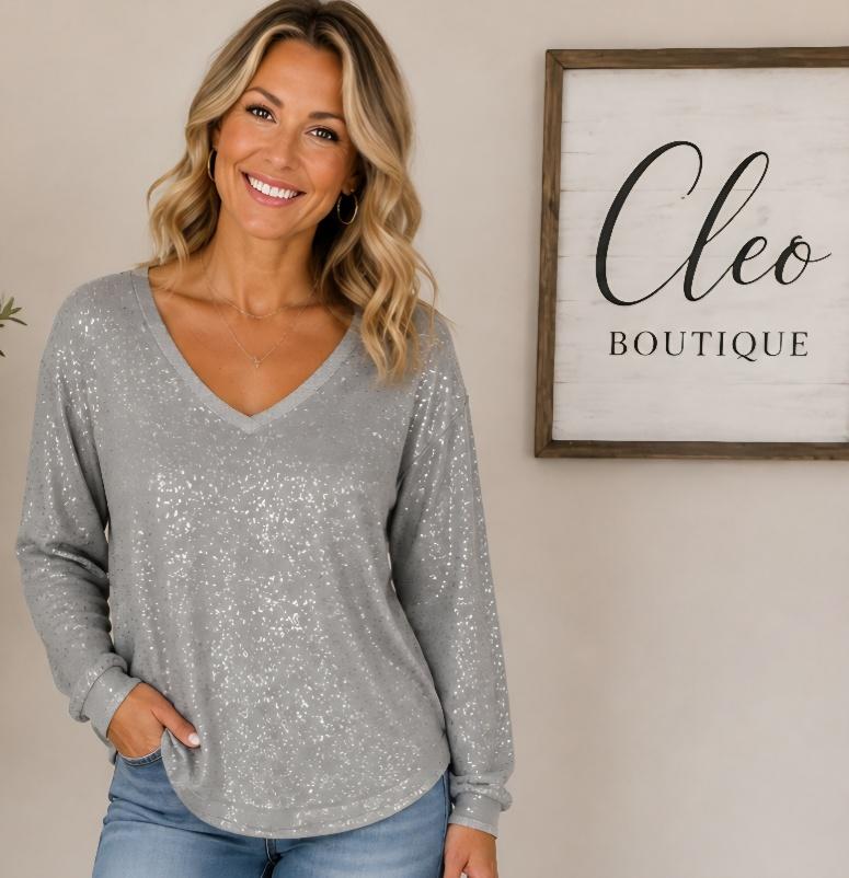 Light grey top with silver