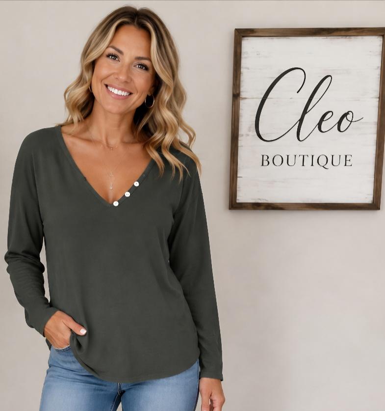 Dark olive button top