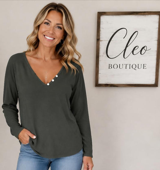 Dark olive button top