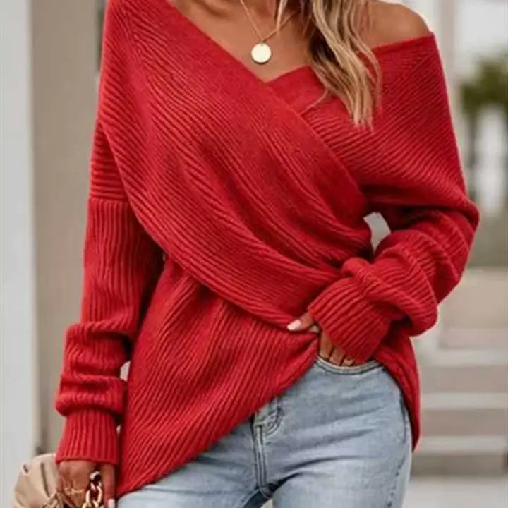 Red crossover sweater