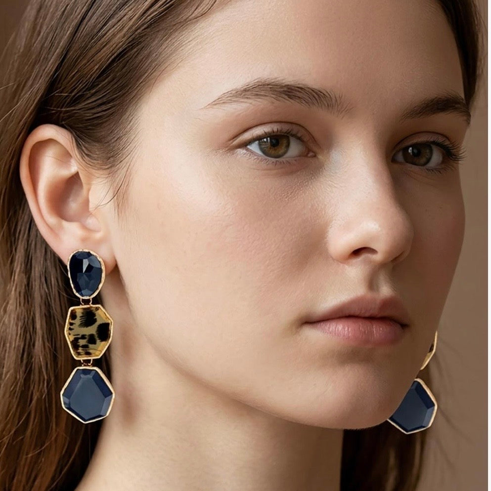 Black and animal earring
